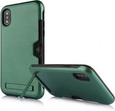 Ultradunne TPU + pc-beschermhoes voor iPhone X / XS, met kaartsleuf en houder (groen)