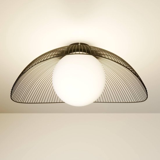 Lindby - plafondlamp - 1licht - staal, glas - H: 23.5 cm - E27 - zwart, wit