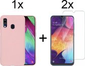 Samsung A40 hoesje roze - Samsung Galaxy a40 hoesje roze siliconen case hoes cover hoesjes - 2x Samsung A40 screenprotector