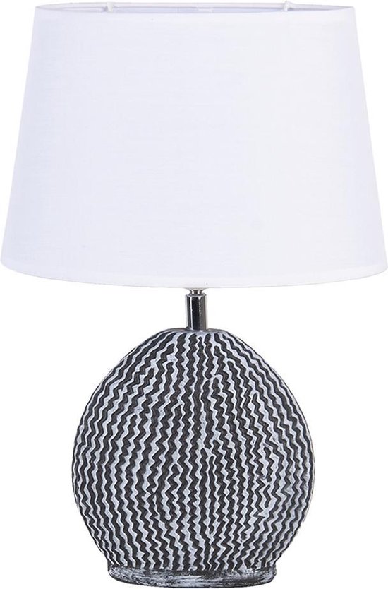 Clayre & Eef Tafellamp 26x19x38 cm Wit Grijs Kunststof Ovaal Bureaulamp