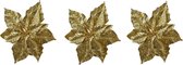 4x stuks decoratie bloemen kerststerren goud glitter op clip 23 cm - Decoratiebloemen/kerstboomversiering