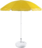 Gele lichtgewicht strand/tuin basic parasol van nylon 200 cm + vulbare parasolvoet wit van plastic