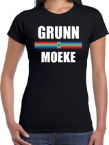 Grunn moeke met vlag Groningen t-shirts Gronings dialect zwart voor dames 2XL