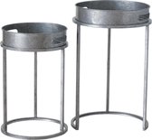 Set van 2x bijzettafels Esteva rond metaal zilver 51/61 cm - Home Deco meubels en tafels