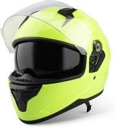 VINZ Kennet Integraalhelm met Zonnevizier / Motorhelm / Scooter helm / Brommerhelm – Fluor Geel