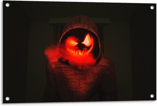 Tuinposter – Rokend Halloween Masker  - 90x60cm Foto op Tuinposter  (wanddecoratie voor buiten en binnen)