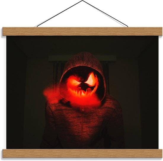 Schoolplaat – Rokend Halloween Masker  - 40x30cm Foto op Textielposter (Wanddecoratie op Schoolplaat)