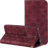 Voor Huawei P40 Pro + Lucky Flowers Embossing-patroon Magnetische horizontale flip lederen tas met houder en kaartsleuven (wijnrood)