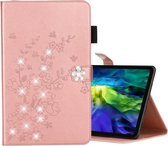 Voor iPad Pro 11 (2020) Diamond Encrusted Plum Blossom Embossing Pattern Horizontaal Flip Leather Case met houder en kaartsleuf (Rose Gold)