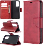 Voor huawei p40 retro lamsvacht textuur pure kleur horizontale flip pu lederen tas met houder & kaartsleuven & portemonnee & lanyard (rood)