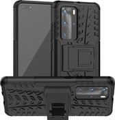 Voor Huawei P40 Pro Tire Texture Shockproof TPU + PC beschermhoes met houder (zwart)