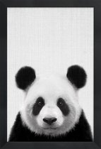 JUNIQE - Poster in houten lijst Panda zwart-wit foto -20x30 /Grijs &