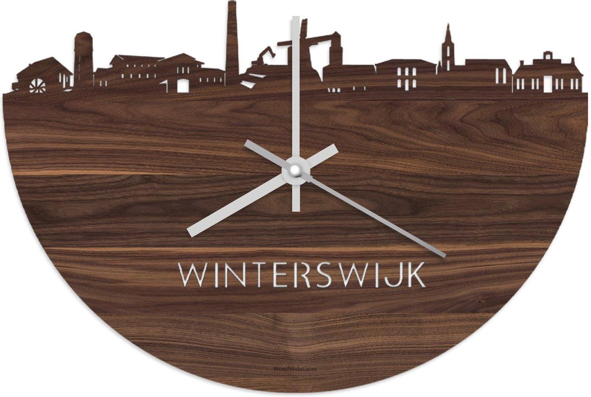 Skyline Klok Winterswijk Notenhout - Ø 40 cm - Stil uurwerk - Wanddecoratie - Meer steden beschikbaar - Woonkamer idee - Woondecoratie - City Art - Steden kunst - Cadeau voor hem - Cadeau voor haar - Jubileum - Trouwerij - Housewarming -