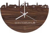 Skyline Klok Winterswijk Notenhout - Ø 40 cm - Woondecoratie - Wand decoratie woonkamer - WoodWideCities