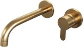 Brauer Gold Edition Wastafelmengkraan inbouw - gebogen uitloop links - hendel plat smal - model D 1 - PVD - geborsteld goud