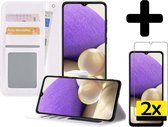 Samsung A32 5G Hoesje Book Case Met 2x Screenprotector - Samsung Galaxy A32 5G Case Wallet Cover - Samsung A32 5G Hoesje Met 2x Screenprotector - Wit