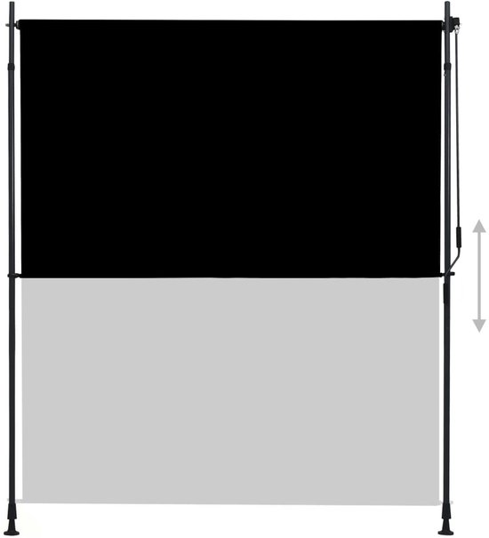 Store enrouleur noir et gris avec hauteur réglable.