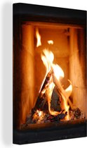 Brûler du bois dans une cheminée 60x90 cm - Tirage photo sur toile (Décoration murale salon / chambre)