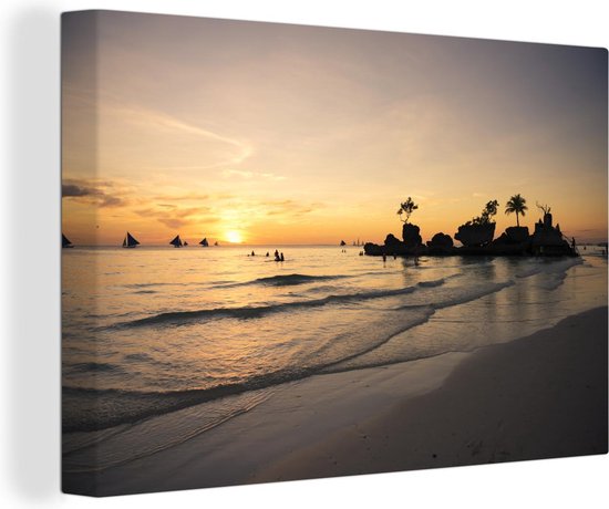 Mauve hoek Acquiesce Canvas Schilderij Zonsondergang bij het eiland Boracay in de Filipijnen -  120x80 cm -... | bol.com