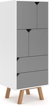 Kast Scandinavisch  57x42x140 cm –  Wit & Mat Grijs  – Witte Grijze Dressoir Klein – Scandinavische Design Kast – Perfecthomeshop