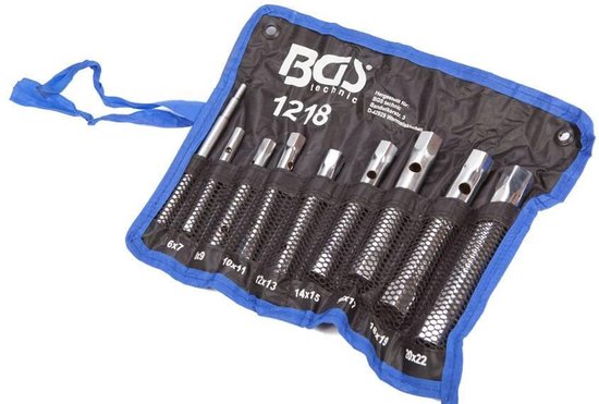 BGS pijpsleutelset - 8-delig - met handige roltas - hoogwaardig chrome vanadium staal - BGS1218