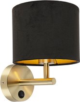 QAZQA - Moderne Wandlamp voor binnen - 1 lichts - D 225 mm - Zwart Goud - Woonkamer | Slaapkamer | Keuken