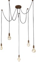 LED Hanglamp - Hangverlichting - Torna Cardino - E27 Fitting - 5-lichts - Rond - Antiek Koper - Aluminium