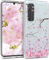 kwmobile telefoonhoesje geschikt voor Xiaomi Mi Note 10 Lite - Hoesje voor smartphone in poederroze / donkerbruin / transparant - Kersenbloesembladeren design