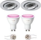 PHILIPS HUE - LED Spot Set GU10 - White and Color Ambiance - Bluetooth - Proma Aerony Pro - Inbouw Rond - Mat Zilver - Kantelbaar - Ø82mm