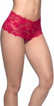 Kanten Short Met Open Kruisje - Dames Lingerie - S/M - Strings - Rood - Discreet verpakt en bezorgd