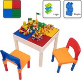 Decopatent® - Table pour enfants avec 2 Sièges - Table de jeu avec plaque de construction et côté plat - Convient aux Bouwstenen Lego® et Duplo®