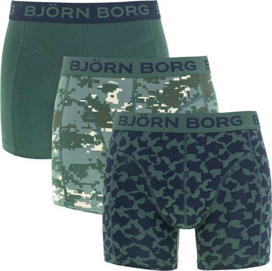 Björn Borg boxershorts Core (3-pack) - groen met blauw uni en dessin -  Maat: S