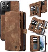 caseme - Hoesje geschikt voor Samsung Galaxy S21 Ultra - 2 in 1 back cover - bruin