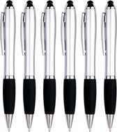 6 Stuks - Touch Pen - 2 in 1 Stylus Pen voor smartphone en tablet - Zilver