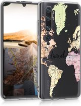 kwmobile telefoonhoesje voor Xiaomi Mi Note 10 / Note 10 Pro - Hoesje voor smartphone in zwart / meerkleurig / transparant - Travel Wereldkaart design