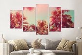 Schilderij -Palmbomen in de zon,    5 luik, 200x100cm, Premium print