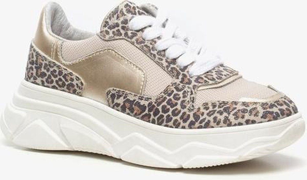 Groot leren meisjes dad sneakers met luipaardprint - Bruin - Maat 30 - Groot