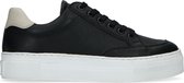 Manfield - Dames - Zwarte leren platform sneakers met detail - Maat 36
