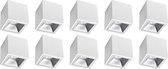 Opbouwspot 10 Pack - Primux Cliron Pro - GU10 Fitting - Opbouw Vierkant - Mat Wit/Zilver - Aluminium - Verdiept - Ø90mm