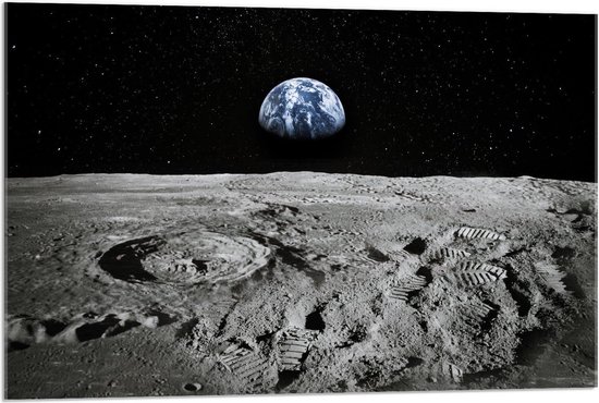 Acrylglas - Uitzicht op de Aarde vanaf de Maan - 90x60cm Foto op Acrylglas (Wanddecoratie op Acrylglas)