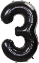 Folie Ballon Cijfer 3 Jaar Zwart 36Cm Verjaardag Folieballon Met Rietje
