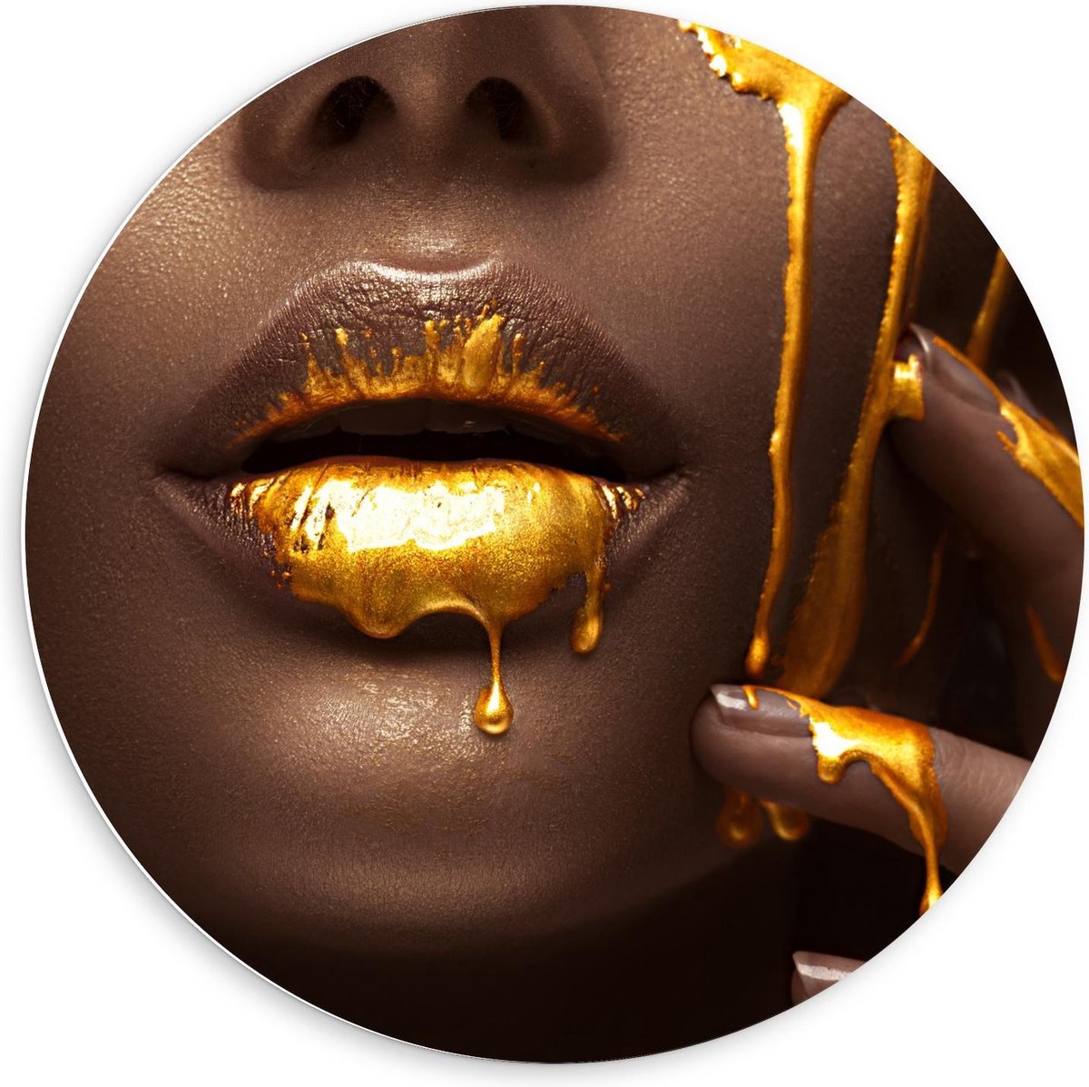 KuijsFotoprint - Schilderij - Gouden Verf Gezicht - Bruin En Goud - 60 X 60 Cm