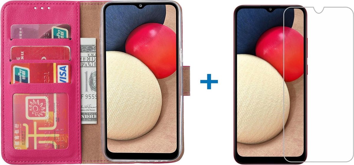 Hoesje Geschikt Voor Samsung Galaxy A02s Hoesje bookcase - Roze Met screenprotector