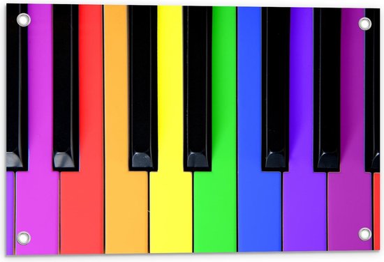 Tuinposter – Gekleurde Piano Toetsen - 60x40cm Foto op Tuinposter  (wanddecoratie voor buiten en binnen)