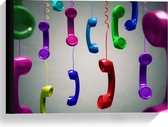 Canvas  - Hangende Gekleurde Telefoons - 40x30cm Foto op Canvas Schilderij (Wanddecoratie op Canvas)