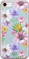 iPhone 8/7 hoesje - Mint bloemen - Soft Case Telefoonhoesje - Bloemen - Blauw