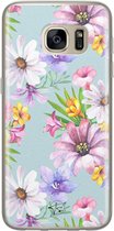Samsung Galaxy S7 siliconen hoesje - Mint bloemen - Soft Case Telefoonhoesje - Blauw - Bloemen