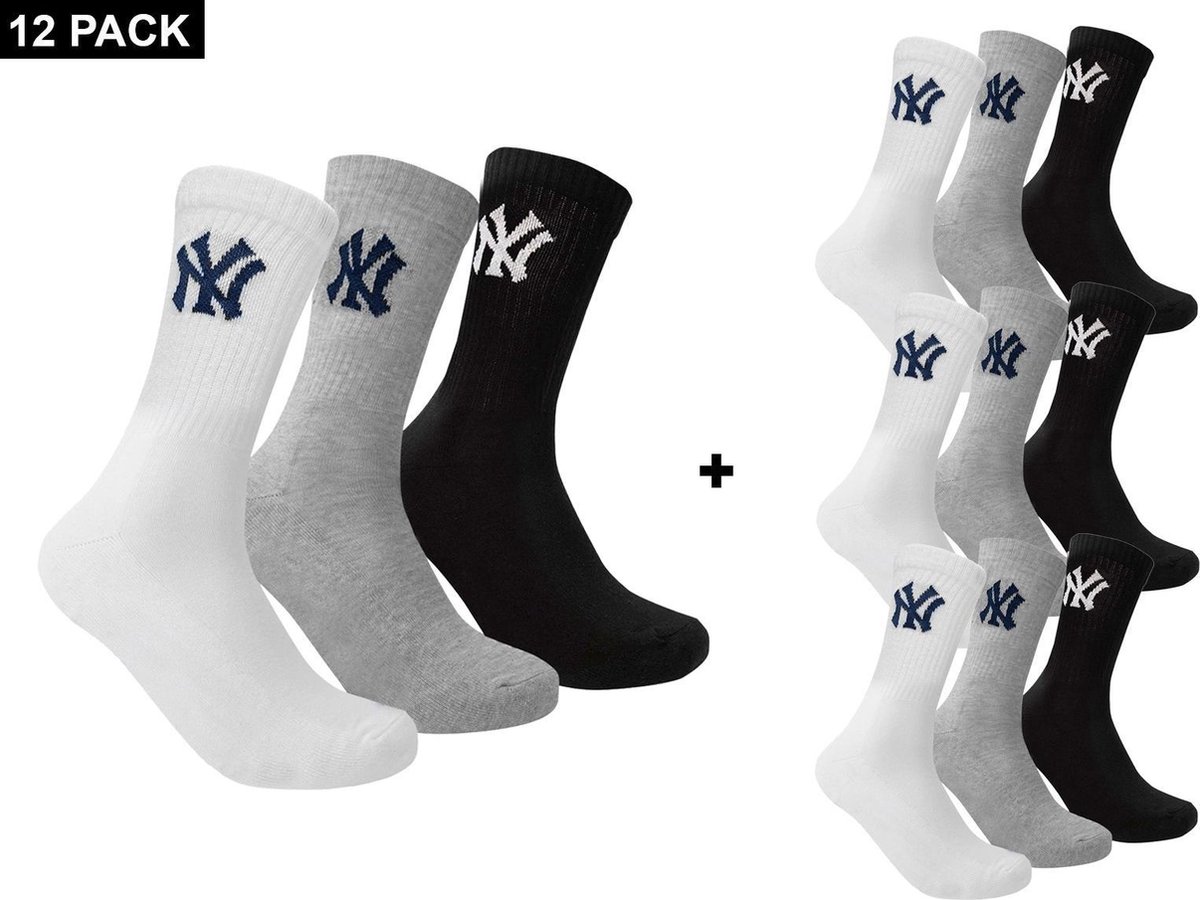 New York Yankees - 12-Pack Crew Socks - 12 Paar Sokken - 39 - 42 - Grijs/Wit/Zwart