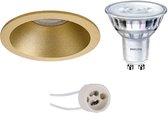 LED Spot Set - Pragmi Pollon Pro - GU10 Fitting - Inbouw Rond - Mat Goud - Verdiept - Ø82mm - Philips - SceneSwitch 827 36D - 1.5W-5W - Warm Wit 2200K-2700K - Dimbaar - BSE