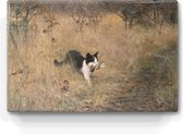 Kat op vogeljacht - Bruno Liljefors - 30 x 19,5 cm - Niet van echt te onderscheiden schilderijtje op hout - Mooier dan een print op canvas - Laqueprint.